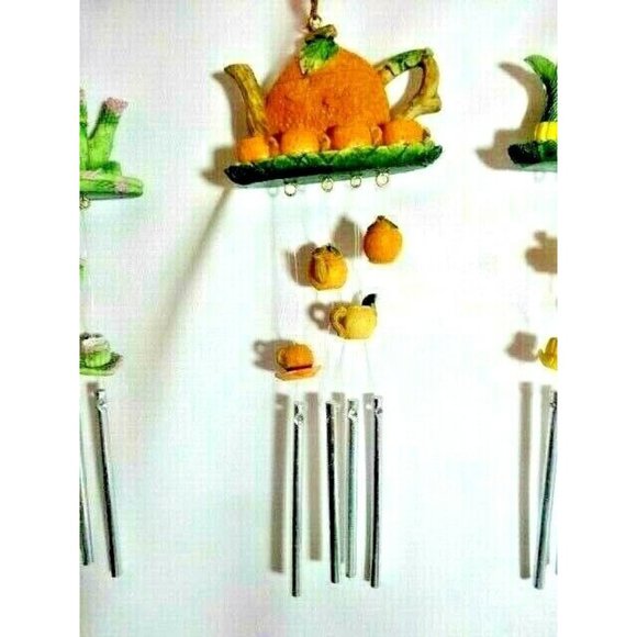 Teapot Fruit Vegetable Wind Chimes 3-Piece Banana Asparagus Orange Cups Saucers - Picture 4 of 6